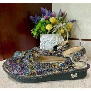 Alegria Freesia Rainbow Mosaic Mules Size 9 Slip On Multi Color Comfort Shoe
